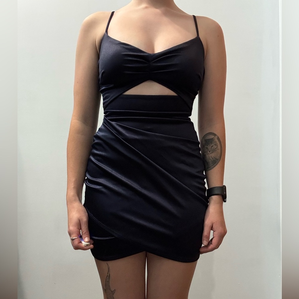 Dark Blue Cut-Out silk Homecoming Dress